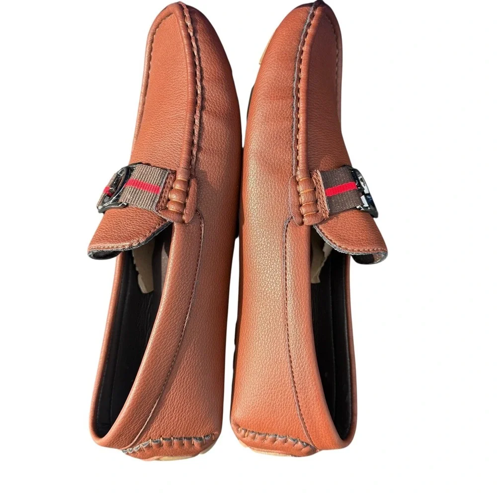 Guess Men's Brown Driver Loafers Size 9M Slip On Moc Toe PU Leather Bit Logo